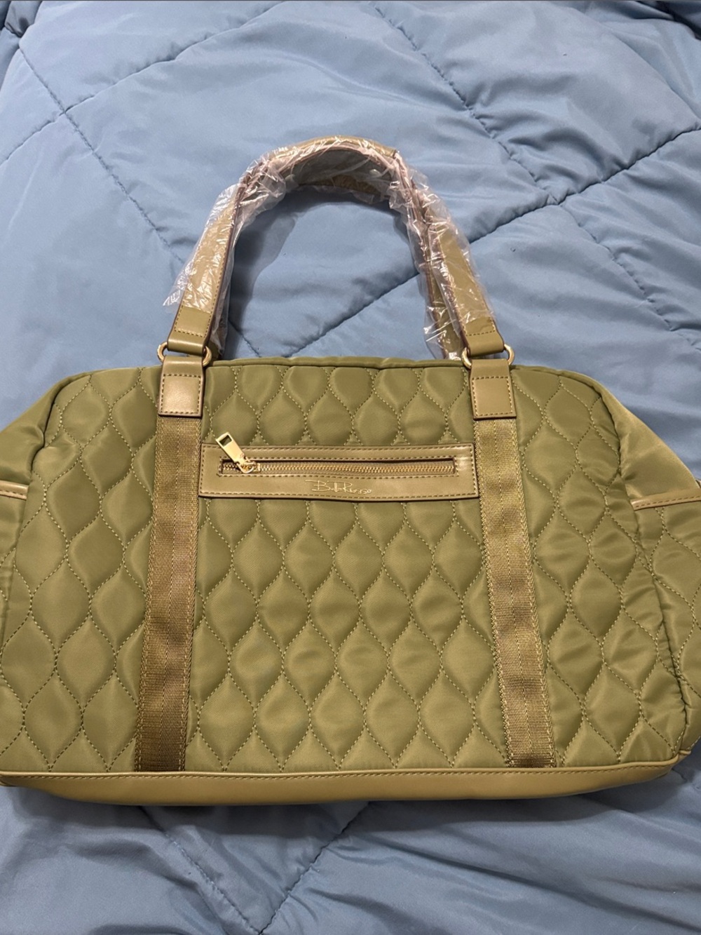 Quilted Olive Tote Bag with Dual Handles